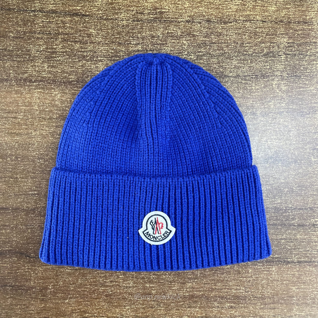 Moncler Logo Patch Ribbed Knit Beanie Black Blue (7) - newkick.vip